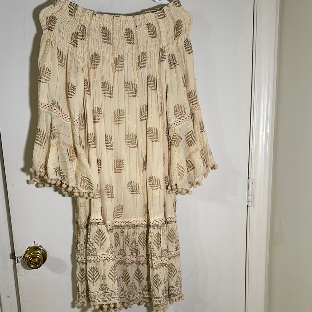 Cream Tan Smocked Ruffled Knee-Length Skirt